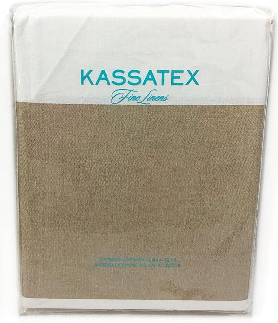 Kassatex 100% Cotton Shower Curtain Wide Stripes Fabric Shower Curtain Turquoise Grey (Linen (Beige))