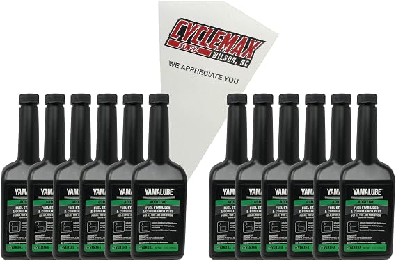 Cyclemax Twelve Pack compatible with Yamaha Yamalube Fuel Stabilizer & Conditioner Plus ACC-FSTAB-PL-12 Contains Twelve 12oz Bottles and a Funnel