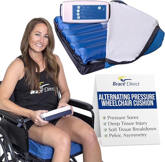 Brace Direct Alternating Pressure Wheelchair Cushion with Air Cell Therapy | Pressure sore relief seat pad, promotes blood flow & skin protection, 12-hour rechargeable battery, 300 lb capacity