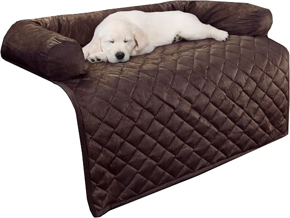 Couch Cover for Dogs - 35x35 Pet Furniture Protector with Memory Foam Neck Bolster, Quilted Fabric, and Water-Resistant Base Layer by PETMAKER (Brown)