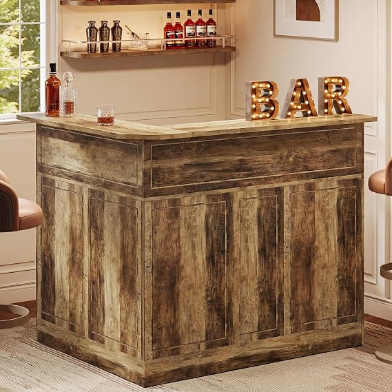 Tribesigns L-Shaped Corner Bar Cabinet, 3-Tier Home Bar Unit with Stemware Racks, Farmhouse Liquor Storage Cabinet, Tall Corner Bar Table, Multi-Functional Bar Station for Home Living Room Bar Area