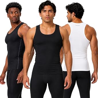 DEVOPS 3 Pack Mens Muscle Dry Fit Compression Tank Top, Sleeveless Workout Shirt for Gym, Running and Training Base Layer