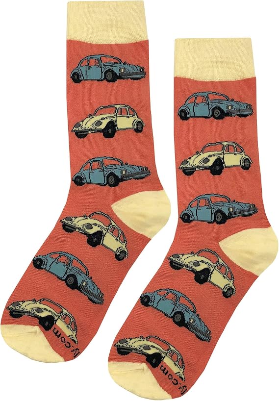 VW Beetle Dress Socks Funny Novelty Crazy Fun Design Men Size 8-12 Cotton Casual Crew Colorful Funky Fancy Socks Gift for Men
