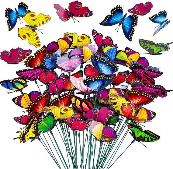 VGOODALL 50 PCS Butterfly Garden Decorations, 11.8 Inch Butterfly Stakes