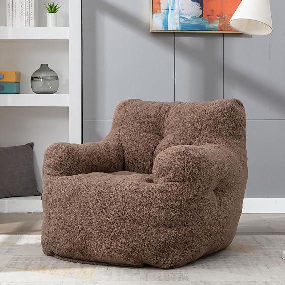 Bean Bag Chair, Ultra Soft Teddy Fabric Bean Bag Chair with Filler, Lazy Sofa Beanbag Chairs for Adults, Kids, Teens, Modern Accent Comfy Leisure Sofa Chair for Bedroom, Living Room(Coffee)