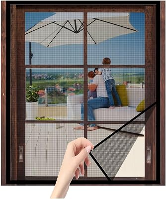 Window Privacy Screen W55 x H185cm21.6x72.8in Black Self-Adhesive Window Screen Mesh Magic Tape Curtain Nets for Window