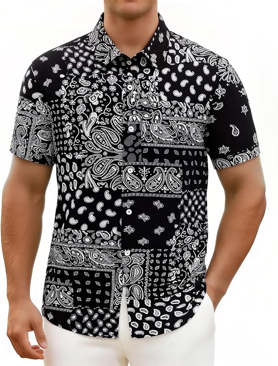 Men's Hawaiian Shirt Short Sleeve Button Down Shirts Tropical Floral Leaf Summer Beach Casual Shirts