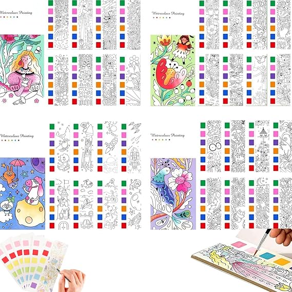 Mini Paint Pad, Mini Paint Pads, Watercolor Paint Pad, Pocket Watercolor Painting Book, Water Color Paint Set Arts, Travel Paint Watercolor Coloring Book Set for Adults, Boys and Girls (4PCS)