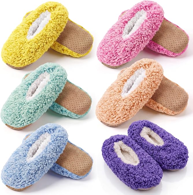 Mepase 6 Pairs Slipper Socks for Women Soft Sole Slipper Socks with Grip Bulk Washable Indoor Shoes for Gift Women Size