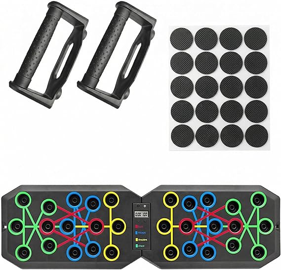 Push Up Board Fitness, BESUNTEK Foldable Multi-Function Exercise Board with Elastic Cord for Total Body Workouts, Portable Push Up Board for Floor