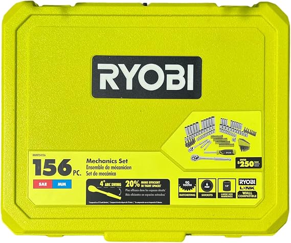 RYOBI 156 PC Mechanics Set Socket Set SAE & Metric LINK Compatible | RHMTS4156