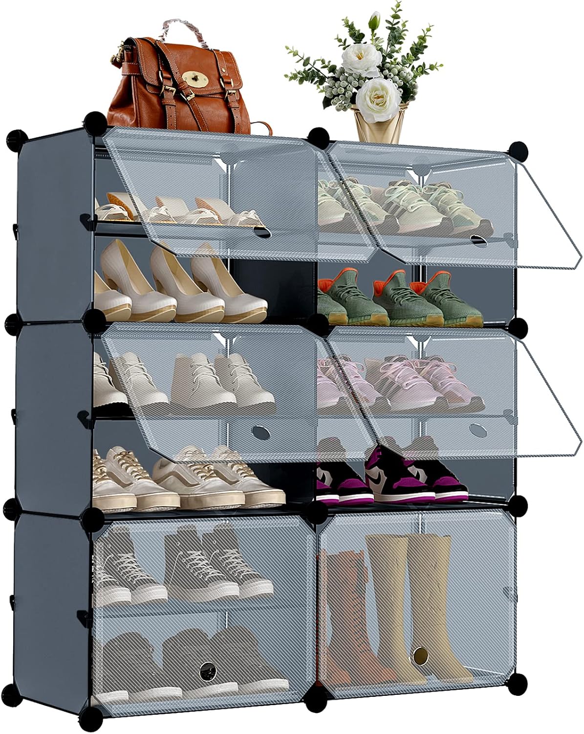 6-Tier Shoe Rack, Grey, Plastic, 24 Pair Storage Organizer for Shoes, Clothes, Accessories