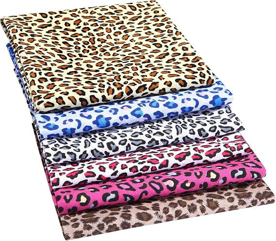 Boao 6 Pieces 19 x 19 Inch Leopard Print Fabric Animal Leopard Quilting Fabric Cotton Patchwork Squares Bundle Sewing Craft for Handmade Craft Making Supplies