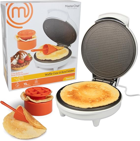 MasterChef Waffle Cone and Bowl Maker- Includes Shaper Roller & Bowl Press | Homemade Ice Cream Cone Treat Baking, Cookie Iron Machine, Portable Electric Kitchen Appliance for DIY Sundae Parties, Gift