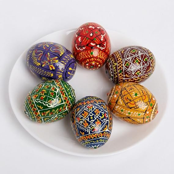 SHSH trade group Easter Eggs Decor 2,5 Pysanky Eggs Set of 6 Hand Painted Wooden Ukrainian Easter Eggs Pysanka - Decorated Easter Eggs for Home Decor - Ukranian Easter Egg Pisanki
