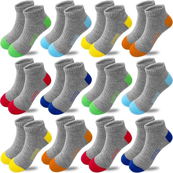 Boys Socks 12 Pairs Low Cut Ankle Sock for Boy Sport Athletic Running Sock