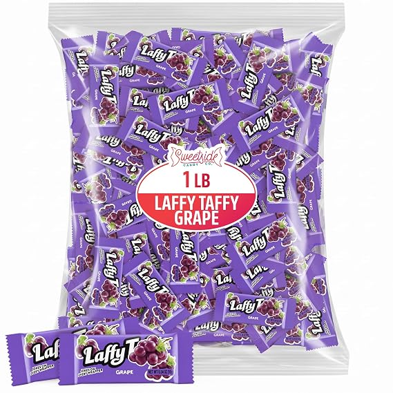 Chewy Taffy Candy, Grape Flavor, 1 LB Bulk Bag | Purple Candy Individually Wrapped, Sweets, Gifting, Birthdays, Office, Holidays
