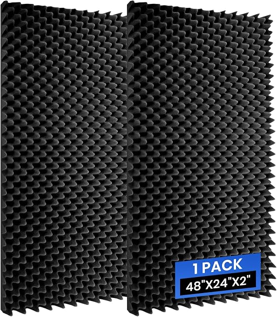 1 Pack Acoustic Foam Panels, 48''X24''X2'' Egg Crate Sound Proof Foam, High Density Noise Cancelling Soundproofing Wall Panels for Studio Office Game Room (Black)