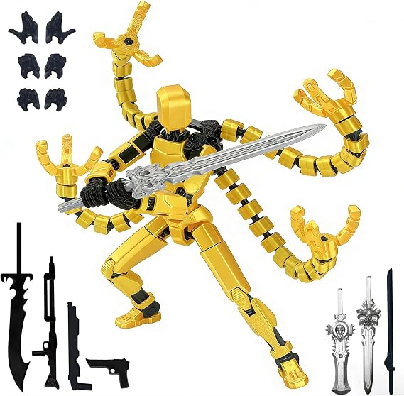 Assembled T13 Action Figure, Dummy 13 Action Figure, Titan 13 3D Printed Action Figure - Ultimate Hero for Action-Packed Playtime, 7.2" Four Claw Robot Gold