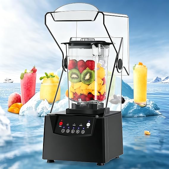 Upgraded Quiet Commercial Blender with Soundproof Shield, 2200 Watt Professional Blenders for Kitchen with 2Pcs 2L Container,for Kitchen, Ice Crush, Milk Shake, Fruits 110V