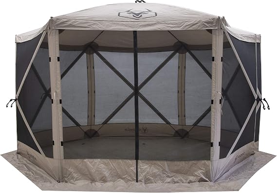 Gazelle TentsTM, G6 6-Sided Portable Gazebo, Easy Pop-Up Hub Screen Tent, Waterproof, UV Resistant, 8-Person & Table, Desert Sand, 86" x 124" x 124", GG601DS