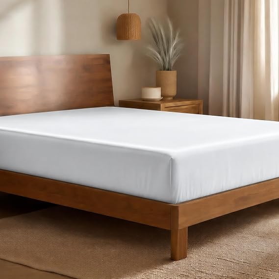 Bare Home 100% Rayon Made from Bamboo Fitted Sheet (Twin, White)