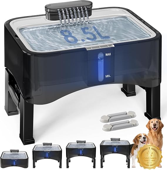 UPSKY 8.5L Elevated Dog Water Fountain with 4 Heights Adjustable, Black