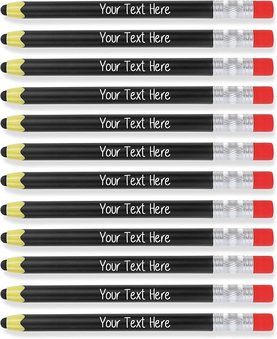 Personalized Pens with Your Custom Text Bulk Packs for Businesses,Parties,Schools,and Events, 2 in 1 Ballpoint Pen & Capacitive Stylus for Touchscreen Devices, Black 96 Pack