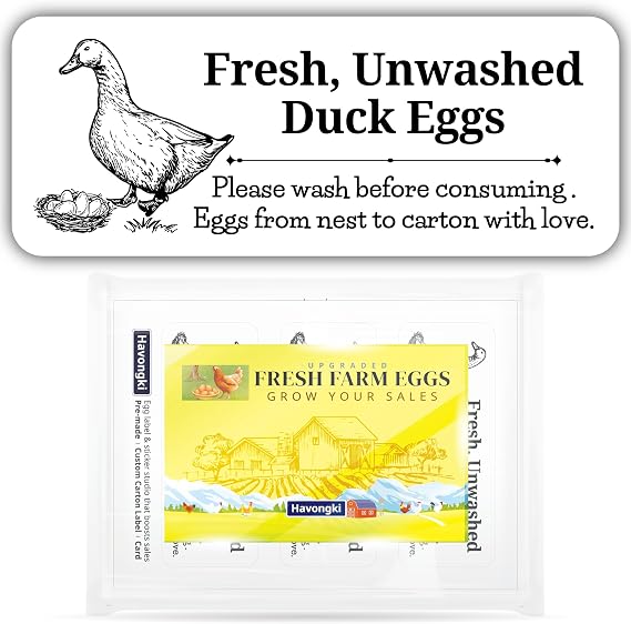 120 Duck Egg Carton Labels Stickers | White Farm Fresh Eggs | 4 6 12 15 18 30 48 50 Count - Basket Box Container Extra Organizer Farm Supplies, 66mm x 26mm