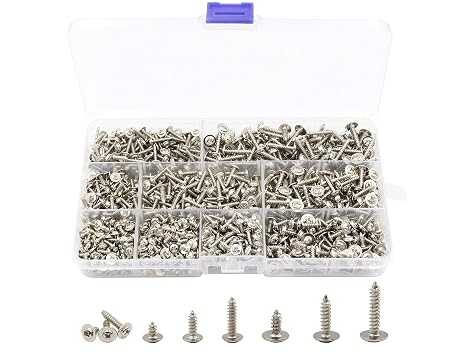 LBY 900pcs M2.3 M2.6 M3 Truss Head Self-Tapping Screws, Wafer and Pan Head Washer Screws, 9 Sizes Assortment Kit, Carbon Steel (Nickel-Plated)