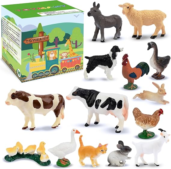 Toymany 14PCS 0.6-2.5" Tiny Farm Animal Figures Toy