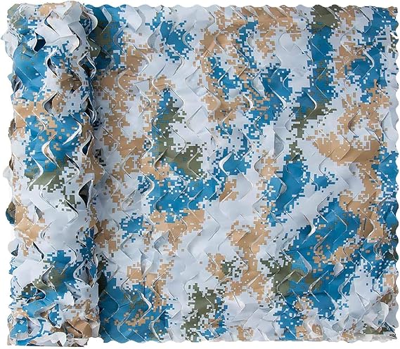 Camo Netting Bulk Roll Camouflage Net 8x9m Garden Pergola Decorative Shade Net for Hunt, Shoot, Shade & Outdoor Use,Car Cover,Includes Tie-Down Cords & Mesh Backing(Color:Digital Ocean