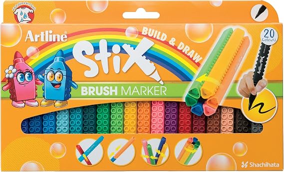 Artline Stix Brush Markers, Assorted Color Set of 20