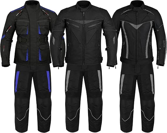 Mens Motorbike Suit Waterproof Cordura Jacket with Trouser Motorcycle Biker Protection CE Approved