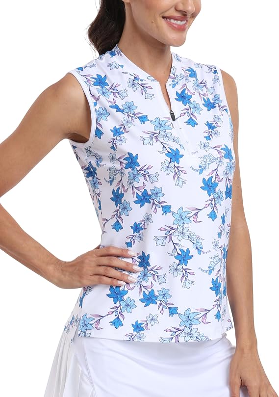 MoFiz Womens Golf Shirt Sleeveless Polo 1/4 Zip Collarless Tennis Tops