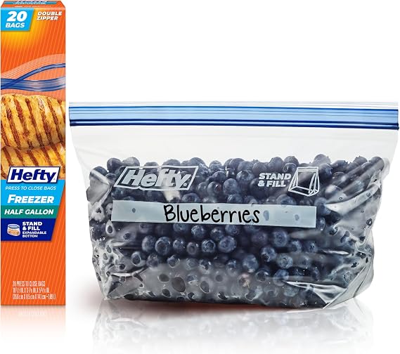 Hefty Press to Close Freezer Bags, Half Gallon Size, 20ct