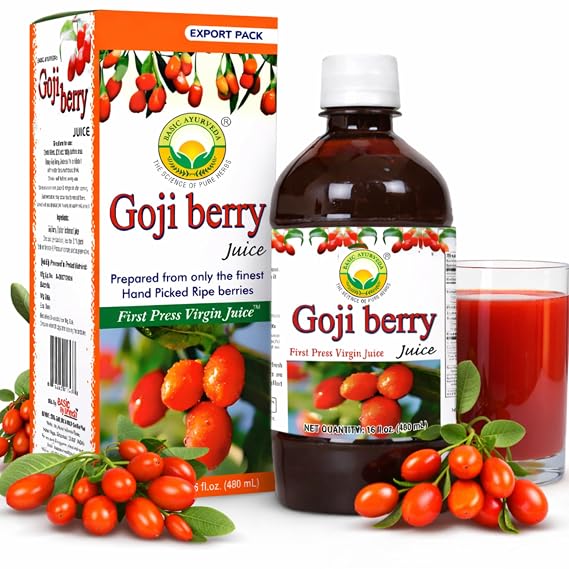 Basic Ayurveda Goji Berry Juice | 16.23 Fl Oz (480ml) | Organic Wolfberry Fruit Juice | Natural Source of Vitamin A & C | For Healthy Eye & Immune System | No Added Sugar