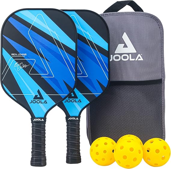 JOOLA Pickleball Paddles Set of 2 Multiple Colors - Reinforced Fiberglass Surface Lightweight, Durable, Beginner-Friendly Racket Design Set Includes Balls & Bag USAP Approved