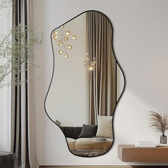 Mirrorons Irregular Mirror 51"x28" Cloud Vanity Mirror Wall Decor, Black