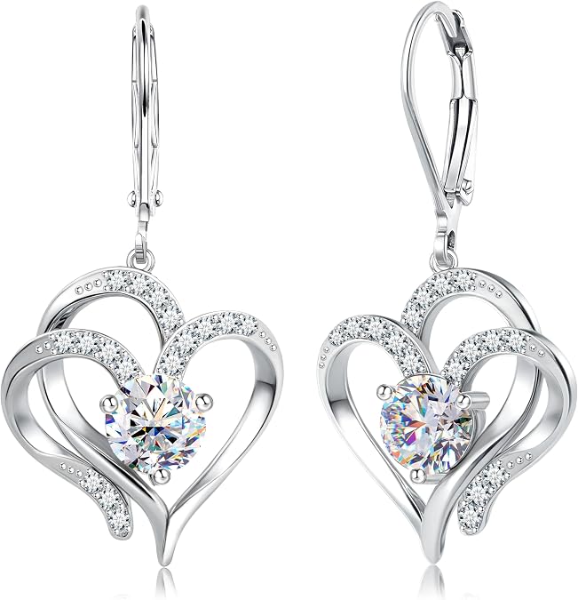 925 Sterling Silver Heart Dangle Earrings for Women Birthstone Earring