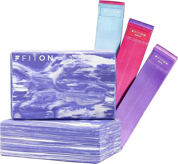 FitOn - 2-pack of Yoga Blocks & Sculpt Resistance Bands Bundle - Workout Equipment Set for Gym and Home Exercise - Workout with Portable High-Density EVA Foam Blocks & Non-Slip Exercise Bands
