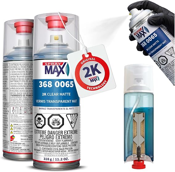 SprayMax 2K Matte Clear Coat | 2K Automotive Matte Clear Coat Spray Paint for Cars, Motorcycles & Metal Surfaces | Durable Flat Finish, Chemical & Weather Resistant | Professional Grade 11.2 oz