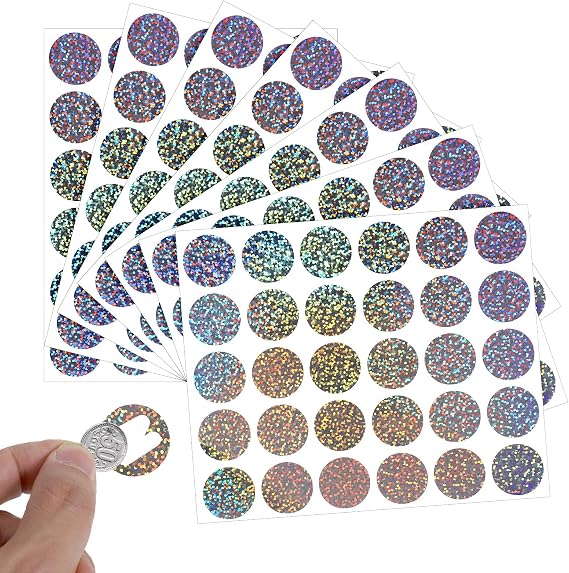 210 Pcs Scratch Stickers 1" Holographic Shiny Scratch Off Stickers Round Scratchs Off Sticker Self Adhesive Labels for Lottery Tickets DIY Raffle Card Party Gift Creating Reward