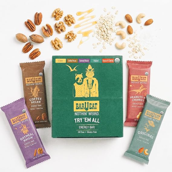 BAR U EAT Gluten-Free, High Fiber, Energy Bar. Real Food Ingredients | Oil Free | Organic | No Artificial Sugar | Healthy Snacks (Variety 12 Pack)