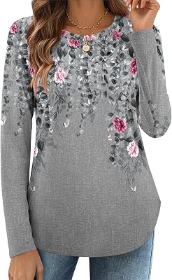 Zeagoo Long Sleeve Shirts for Women Crew Neck Casual Fall Fashion Blouses Basic Tunic Tops Dressy Work Clothes