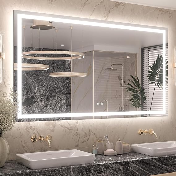Keonjinn 60x36 Inch LED Bathroom Mirror with Lights, Frontlit & Backlit | HD Tempered Grass, 3-Color Temperature & Stepless Dimmable Lighting, Fast & Safe Defogging, Effortless Installation