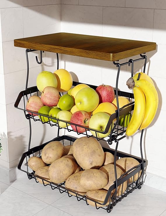 OKZEST 3-Tier Fruit Basket Fits Between Countertop & Upper Cabinet, 16.8" H