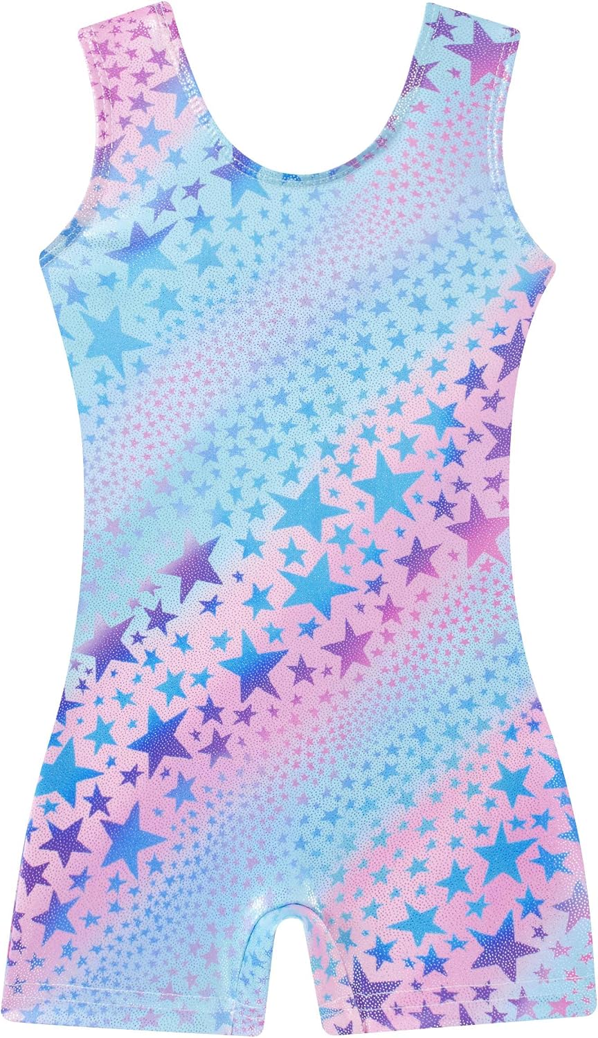 uideazone Gymnastics Leotards for Girls Sparkly Ballet Unitard with Shorts One-Piece Biketards Outfits for Toddler 2-9T