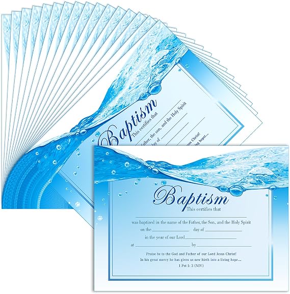Fainne 50 Pcs Baptism Certificates for Church 11 x 8.3 Inch Baby Dedication Certificates with Elegant Border for Baby Baptismal Award Christening Gifts(Waves)