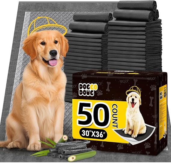 Dog Pee Pads for Dogs XXL 30"x36" 50 Count with Adhesive Tabs | Charcoal Puppy Pads Extra Large Disposable Activated Carbon Super Absorbent Full Edge-Wrapping Odor-Control Training Pads